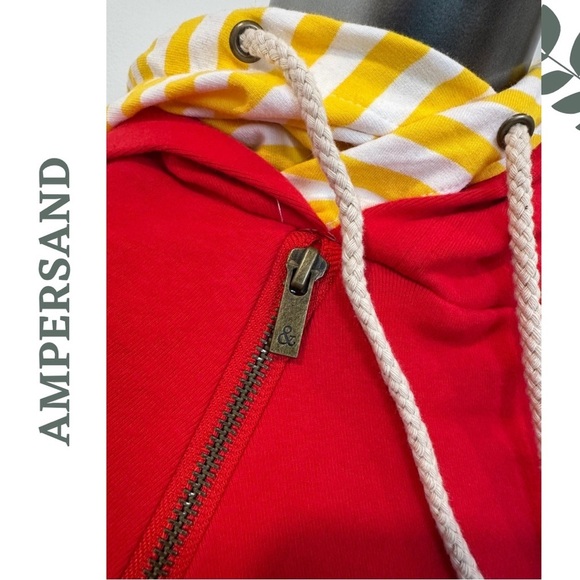 Ampersand Ave Doublehood Hoodie | Red & Yellow Striped Sleeves | Bright Size XS - Picture 7 of 10
